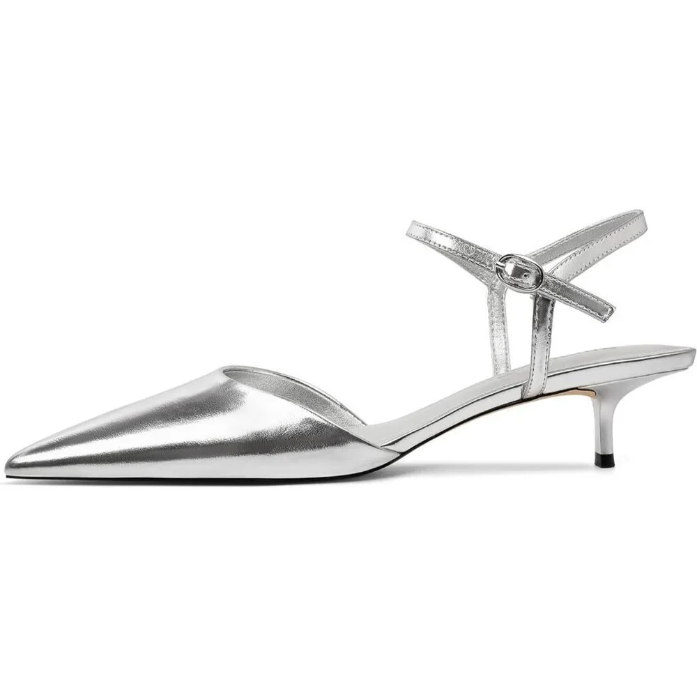 Kitten Heels for Women Pointed Toe Ankle Strap Low Heel Pumps Shoes Dressy 1.5